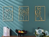 Kos Design - Wanddecoratie - 3 Delige Set - Wandborden - Gold wall art van metaal - decoratie woonkamer - decoratie muur - 3D
