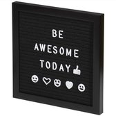 Letterbord - Letterboard S - 25,5 x 25,5 cm - Zwart - Hout - Vilt - Incl. 180 letters, cijfers, tekens en emoticons