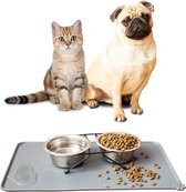 Placemat Hond & Kat - Antislip & Waterafstotend - Placemat Voerbak - Honden Placemat - 48x30 cm - Grijs - Siliconen