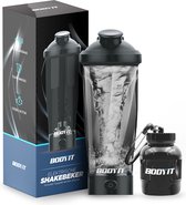 BODYIT® - Elektrische Shakebeker met Supplementen Doosje - 700ml - Lekvrije Proteïne Shaker - USB-Oplaadbare Shakebekers met Accu - Zwart