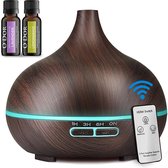 O'dor® Aroma Diffuser met Afstandsbediening met Extra 2x 10ml 100% PURE Etherische Olie - Geurverspreider - Ultrasone Vernevelaar Luchtbevochtiger Verdamper Aromatherapie - Donkerbruin