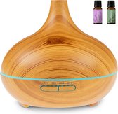 Auronic Aroma Diffuser - 300 ml - Luchtbevochtiger - 7 LED Kleuren - Incl. 2x Etherische Olie - Lichtbruin