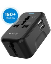 Voomy Universele Wereldstekker - 150+ Landen - 2 USB Poorten - Reisstekker Wereld - Zwart
