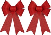 2x stuks kerstboomversieringen grote ornament strikjes/strikken rood dots 22 x 38 cm - Met ophanging