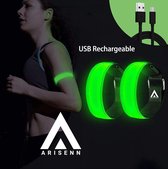 Arisenn® OPLAADBAAR LED LIGHTNING BAND GROEN|3 standen | Reflecterende Hardloop Verlichting - Hardloop | Running Safety Led Light/ Reflecterende armband led/ veiligheidsverlichting/ Hardloop verlichting/ USB OPLAADBAAR / Sportarmbanden