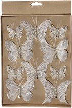 10x stuks decoratie vlinders op clip champagne - Kerstversiering/woondecoratie/bruiloft versiering
