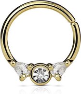 Tepel piercing hoop ring witte CZ steen gold plated