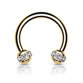 Piercing horseshoe rond gold plated met witte steen