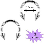 Fako Bijoux® - Circular Barbell Piercing - Hoefijzer Spike - 10mm - Zilverkleurig - 2 Stuks