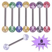 Fako Bijoux® - Tongpiercing - Glitter Transparant - 8 Stuks