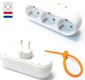 Colorful Sun® Stopcontact splitter -  Verdeelstekker - Horizontaal - Verloopstekker 3 voudig wit - Met randaarde - 1 stuk - Stekkers - Gratis kabel-organizer - Kinderbeveiliging - Stekkerdoos