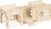 Navaris houten kasteel voor konijn - Speel- en slaaphuisje voor konijn - Voor binnen en buiten het hok - 69 x 24 x 25,5 cm