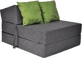 Luxe logeermatras - grijs - opvouwbaar matras - 200 x 70 x 15 - met groene kussens