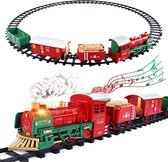 kersttrein - licht, geluiden en rookeffect - kersttrein electrisch - kersttreintje op batterij - kersttrein met licht en geluid - Rood & Groen