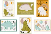 Verjaardagskaarten - Set van 12 x verjaardagskaart  - Kinderkaarten / Kinderen - Dinosaurus