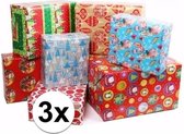 3x Kerst kadopapier - 200 x 70 - cadeaupapier / inpakpapier voor Kerstmis