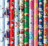 Disney 2 assortiment cadeaupapier inpakpapier kerstpapier voor kinderen - 200 x 70 cm - 5 rollen