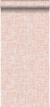 ESTAhome behang geweven linnenstructuur perzik oranje roze - 148661