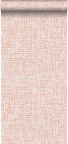 ESTAhome behang geweven linnenstructuur perzik oranje roze - 148661